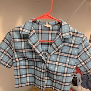John galt, pacsun, Blue flannel print crop top